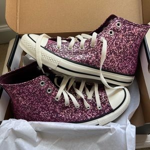 Conver All star high tops, pink with iridescent and pink sparkles